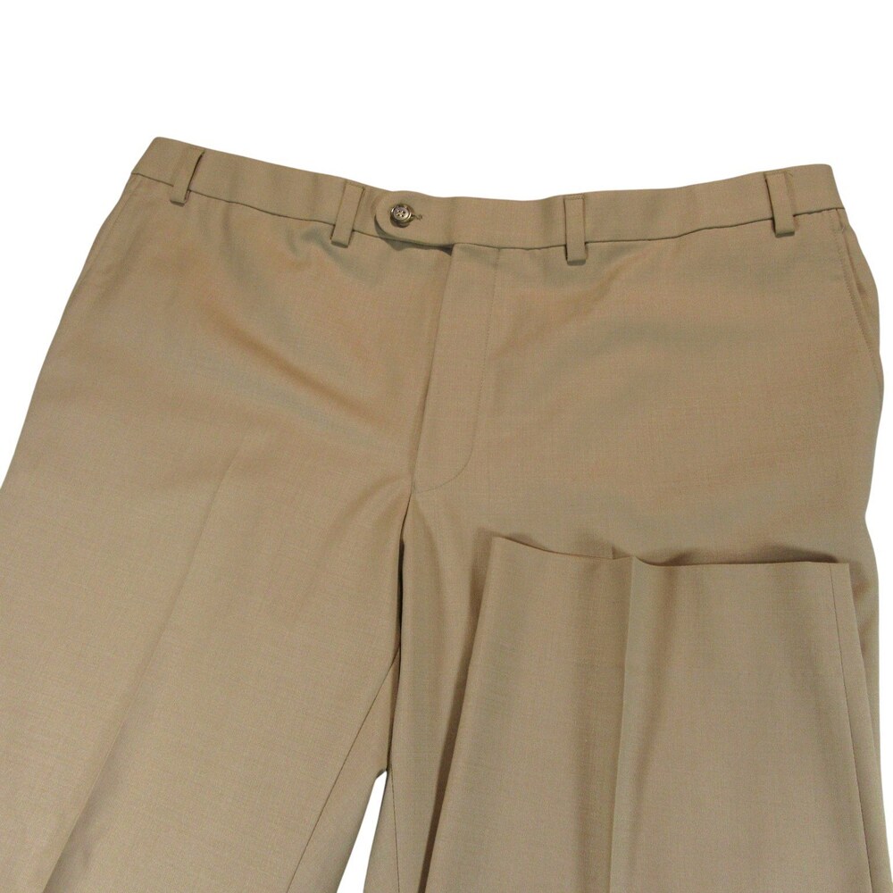 Riviera Mens Dress Pants Traveler 44 x 27 Light Tan Khaki Stretch Wool Polyester